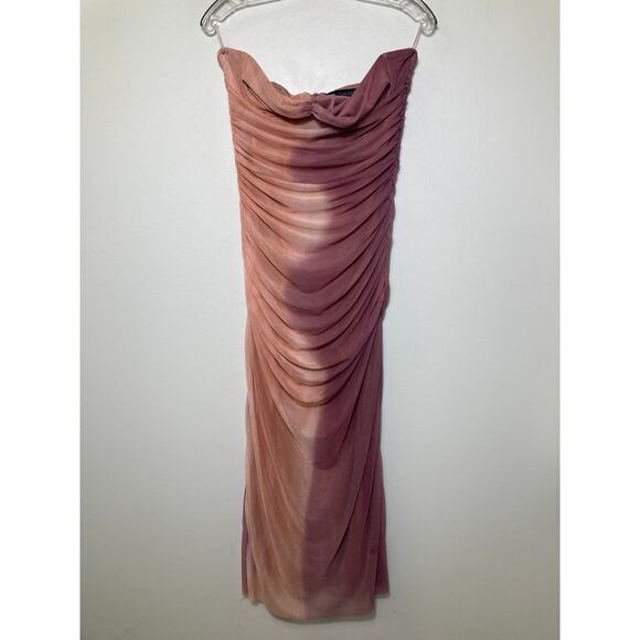 Zara Pink and Blush Mesh Strapless Dress Sz L - Picture 1 of 2